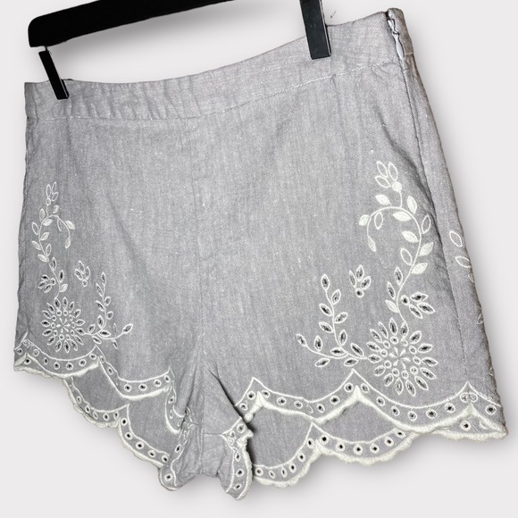 Free People Life's Too Short Scalloped Hem Short Heathered Gray Size 12 Linen - Picture 4 of 15